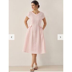 NWT Soft Pink Lintico Linen Blend Minimal Midi Dress With Side Pockets Medium